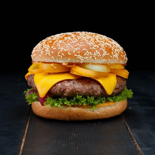 a cheeseburger with cheese and cheese on a wooden table