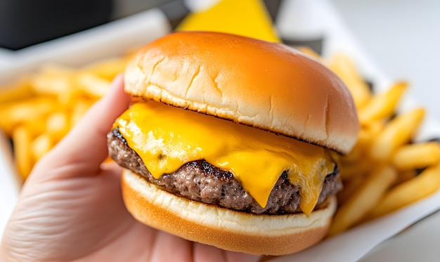 Photo cheeseburger with fries