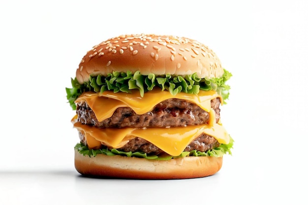 A cheeseburger with lettuce on it