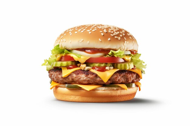 Cheeseburger with lettuce tomato and cucumber