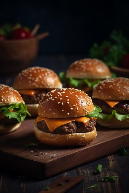 A cheeseburger with a sesame seed bun