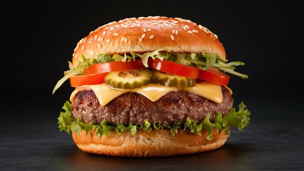 a cheeseburger with a slice of tomato and cheese