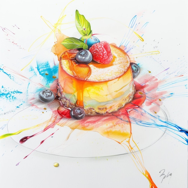 Photo cheesecake splash painting colorful watercolor style art featuring a delicious dessert vibrant and artistic illustration perfect for food blogs restaurants and culinary presentations ai