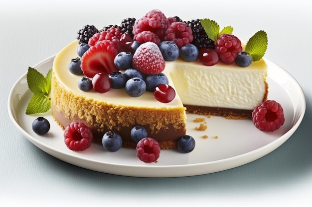 Cheesecake with berries on a plate delicious sweet food illustration