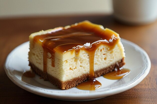 Cheesecake with a caramel and banana topping