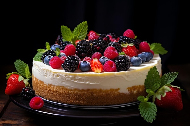 Cheesecake with Fresh Berries Garnish Delicious Dessert Presentation