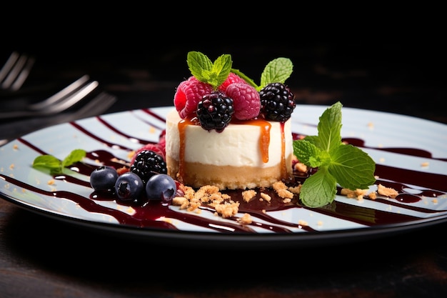 Cheesecake with Fresh Berries and Mint Garnish Elegant Dessert Option