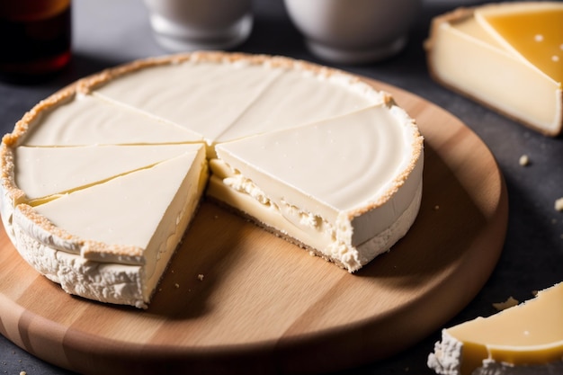 A cheesecake with a slice cut out of it