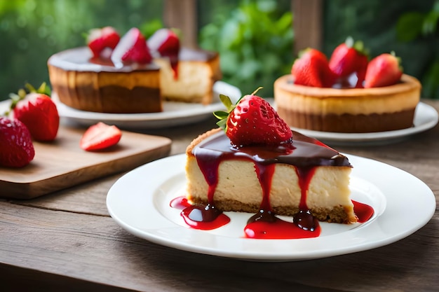 A cheesecake with a strawberry on top