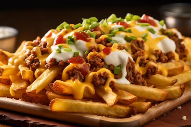 Cheesy Beefy and Creamy Indulge in Mouthwatering Loaded Fries Generative AI