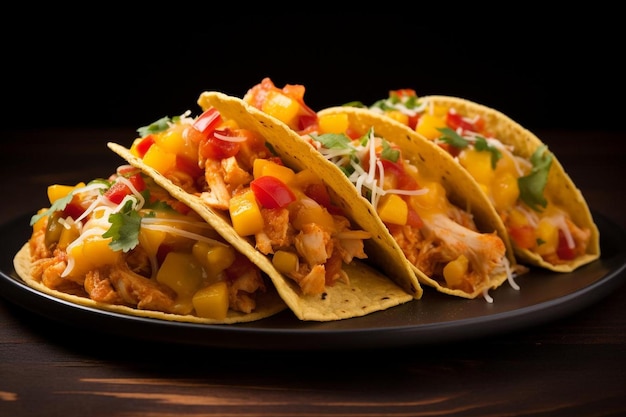 Photo cheesy chicken tacos with peppers mexican food fresh vegetables healthy eating street tacos