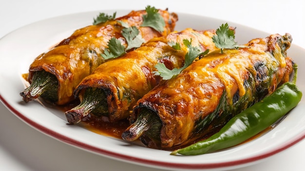 Photo cheesy chile relleno ready to serve on a white plate