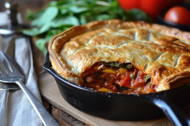 Cheesy Deep Dish Pizza on Wooden Board