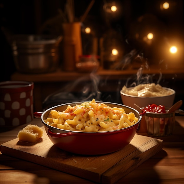 Cheesy Delight Mac and Cheese Extravaganza in Red Dish