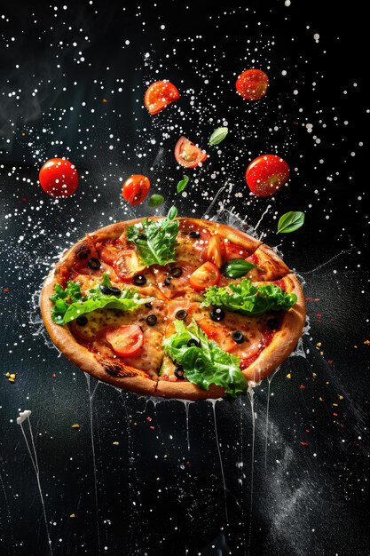 Photo cheesy pizza whit tomatoes