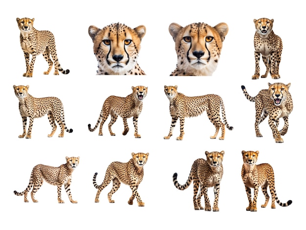 Cheetah collection isolated on a white background with AI generated