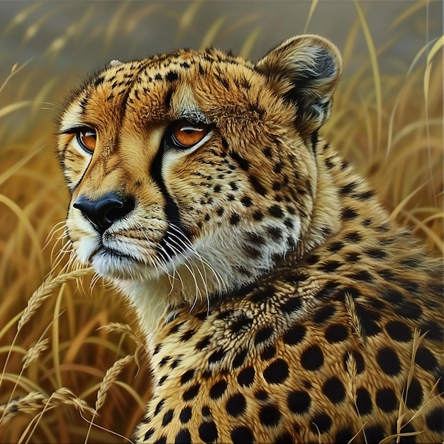 Cheetah in the field of tall grass Digital painting