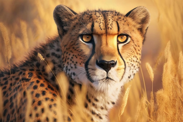 A cheetah in a field of tall grass