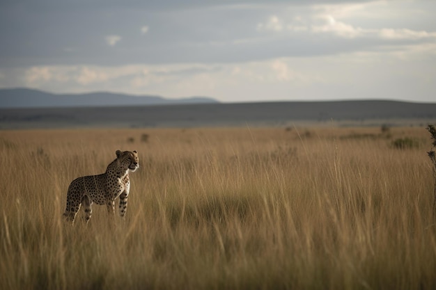 A cheetah in the grass looking at the camera