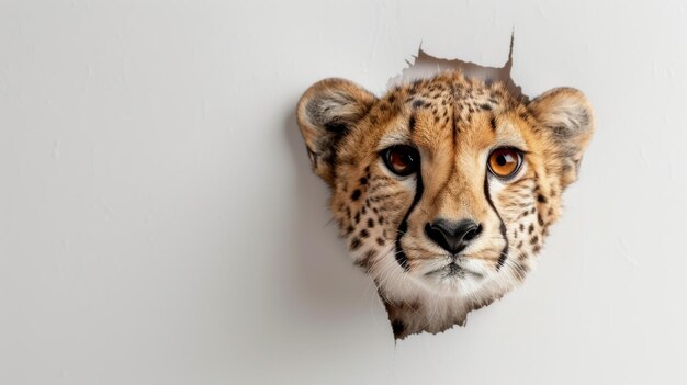 Cheetah Head Peeking Through Wall Hole