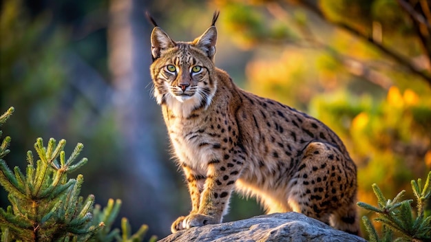 a cheetah is on a rock in the forest