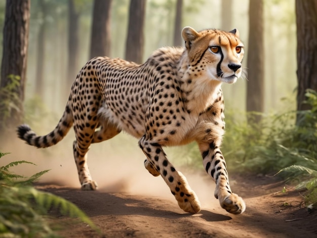 A cheetah is running very fast to hunt by generated AI