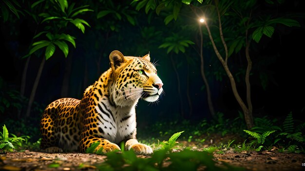 Cheetah in the jungle at night close up ai generated