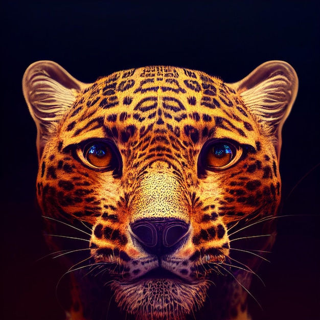 Cheetah or leopard head looking at camera portrait 3d rendering