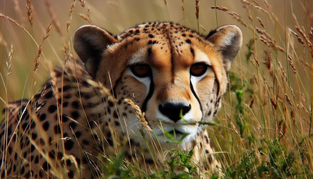 Photo cheetah lurking behind the grass a stealthy predator in its natural habitat