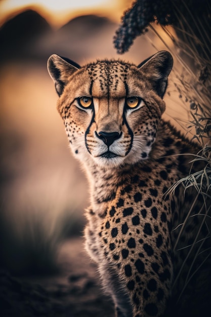 Cheetah portrait on nature background AI Generative