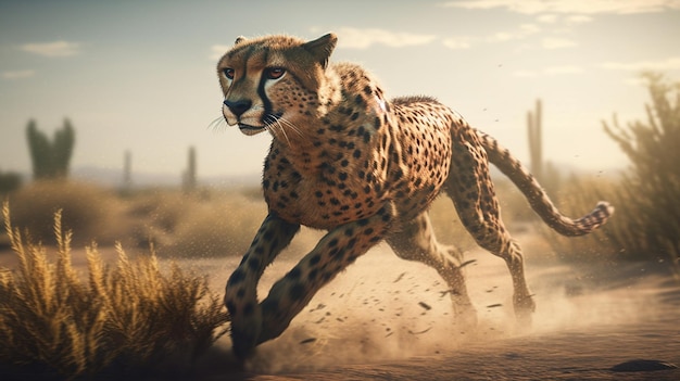 Cheetah running in the desertgenerative ai