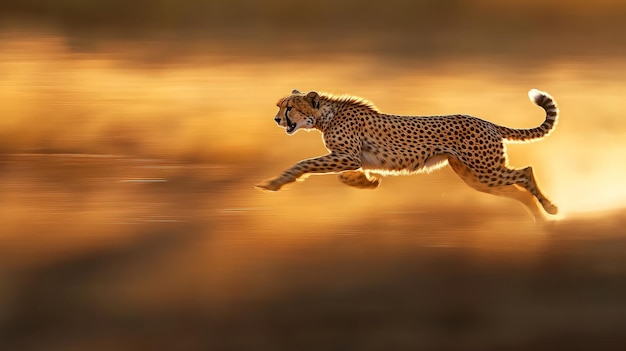 Photo cheetah running at sunset