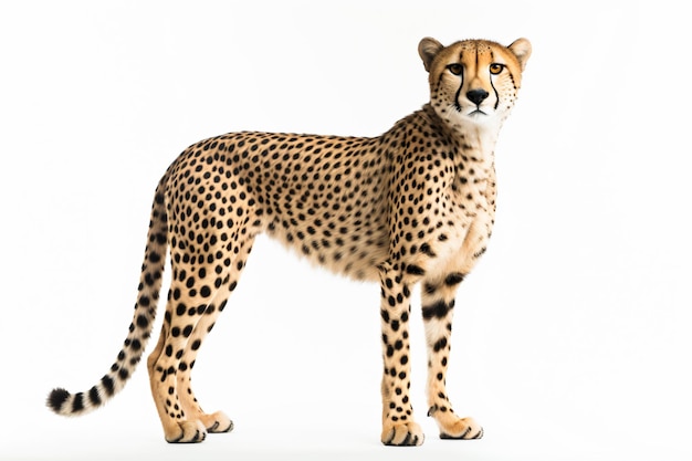 a cheetah standing on a white surface