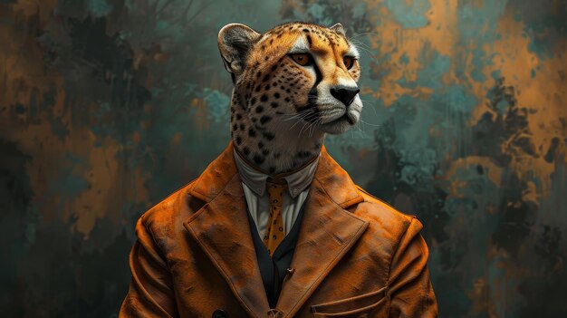 A cheetah in a suit looking dapper and sophisticated