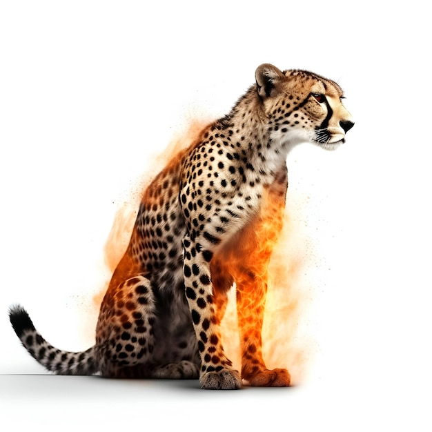 Cheetah with fire on a white background Isolated