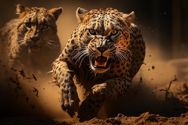 Cheetahs in Motion Against a Dark Background