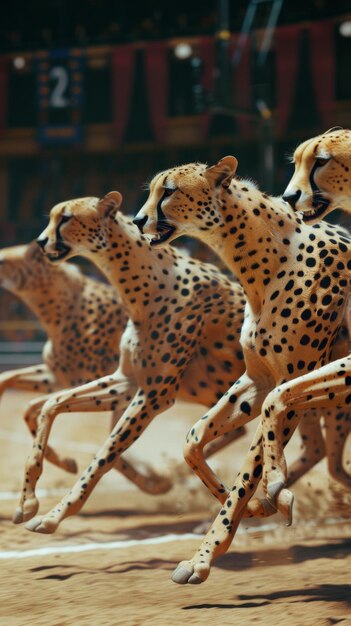 Photo cheetahs racing across the sand during an exhilarating competition in the wild