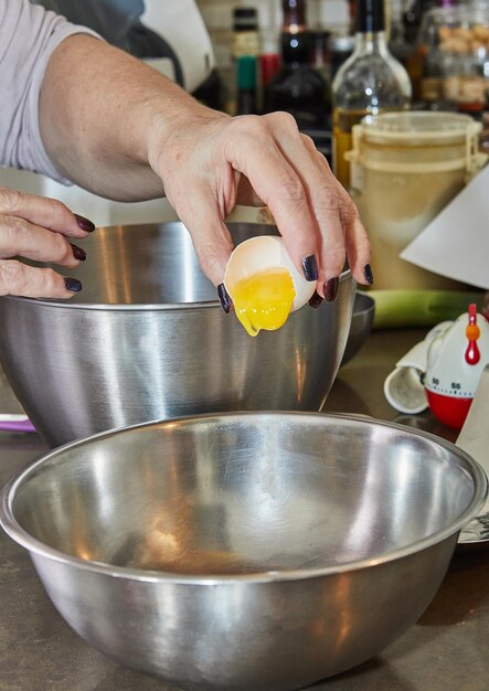 Chef beats in the yolk and white to make the cake