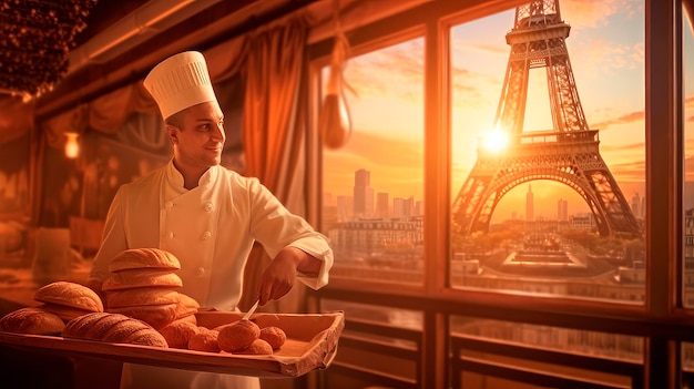 Chef at a cafe in Paris Generative AI