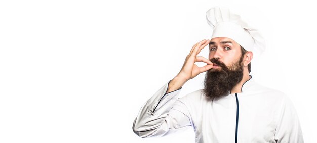 Chef, cook making tasty delicious gesture by kissing fingers