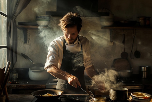 A chef cooking epic shot