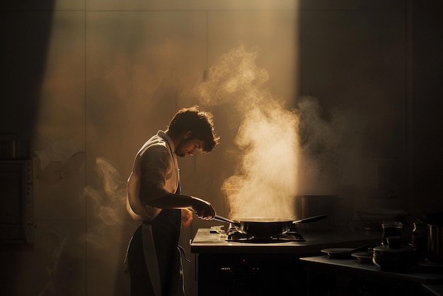 A chef cooking epic shot