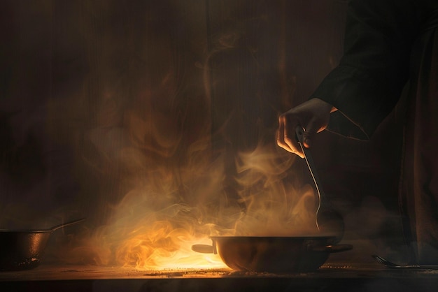 A chef cooking epic shot