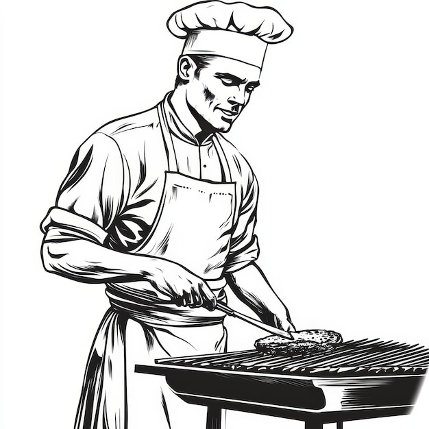 Chef cooking meat on the grillVector illustration ready for vinyl cutting