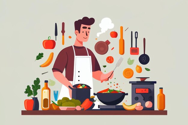 Chef cooking with fresh vegetable for healthy food in kitchen Created with Generative AI technology