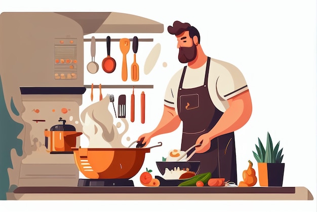 Chef cooking with fresh vegetable for healthy food in kitchen Created with Generative AI technology