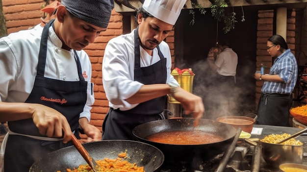 A chef cooks food in a restaurant.