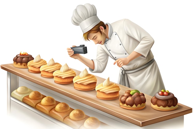 Photo chef decorating glossy pastries for world food day display in bakery setting closeup scene of fina