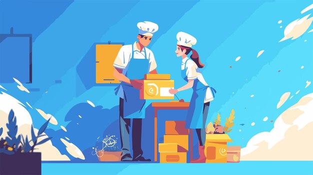 Photo chef delivery 2d flat cartoon vector illustration