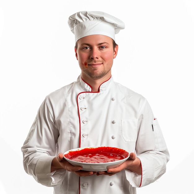 a chef holding a bowl of food with the word sushi on it